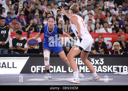 Oulan-Bator, Mongolie. 29 juin 2025. Finale de la Coupe du monde féminine FIBA 3x3 2025 entre les Nederland et la Mongolie sur la place Sukhbaatar. Crédit : L.Enkh-Orgil. Banque D'Images