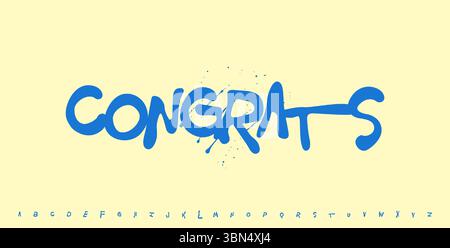 Félicitations phrase de lettrage dans l'effet d'éclaboussure d'encre de style Graffiti, conception dynamique ludique de police alphabet jeune pour affiches, cartes, marque. Urbain Illustration de Vecteur