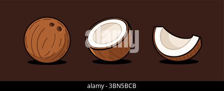 Illustration d'icône vectorielle de dessin animé de noix de coco. Noix de coco fruit isolé de palmier de dessin animé logo tropical d'été Illustration de Vecteur
