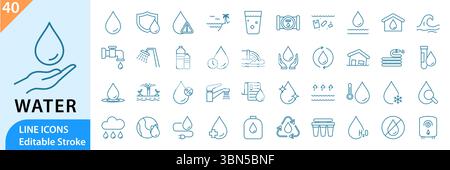 Icônes de ligne mince d'eau définies. Icônes d'eau définies. Symbole de goutte d'eau. Illustration vectorielle. Illustration de Vecteur