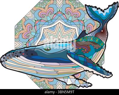 Baleine de natation pour la coloration anti stress page. Illustration de Vecteur