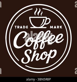 Emblème du café chaud avec tasse chaude vapeur et texte de marque sur marron Illustration de Vecteur