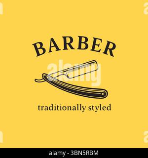 Design de salon de coiffure intemporel avec rasoir droit classique et esthétique traditionnelle Illustration de Vecteur