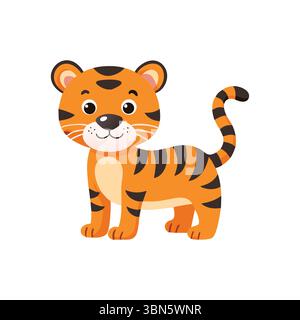 Cute Cartoon Tiger - personnage animal ludique et amical Illustration de Vecteur