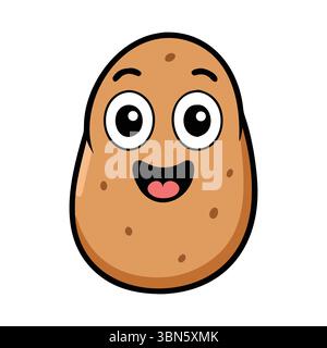 « Personnage de pomme de terre souriant de dessin animé mignon avec de grands yeux et une expression joyeuse » Illustration de Vecteur