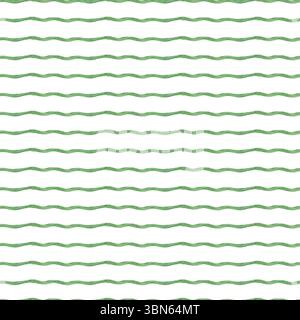 Motif aquarelle sans couture avec des rayures ondulées horizontales dans un fond isolé vert pastel doux. Lignes simples peintes à la main organiques ornées Banque D'Images