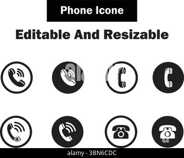 Collection d'icônes de téléphone modifiables et redimensionnables en noir et blanc Collection d'icônes de téléphone modifiables et redimensionnables en noir et blanc Illustration de Vecteur
