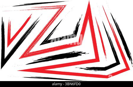 Grungy abstrait formes géométriques Rouge Noir traits de pinceau Illustration de Vecteur