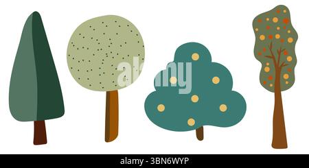 Ensemble d'arbres simples. Conception minimaliste de la forêt. Illustration de Vecteur
