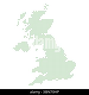 Illustration vectorielle minimale d'une carte pointillée verte du Royaume-Uni sur un fond blanc propre. Parfait pour les infographies, les présentations. Illustration de Vecteur