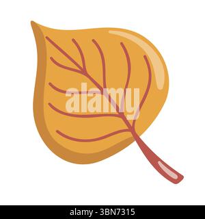 Illustration d'automne d'une feuille de peuplier doré. Élément d'automne confortable. Illustration vectorielle de dessin animé sur fond blanc. Illustration de Vecteur