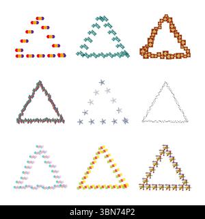 Collection de triangles pointillés. Eléments de répétition géométrique. Variété de formes de contour. Jeu d'illustrations vectorielles. Illustration de Vecteur