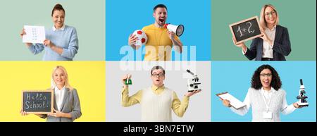 Collage de différents enseignants sur fond de couleur Banque D'Images