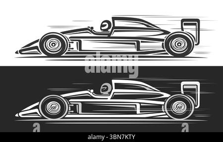 Logo vectoriel pour voiture de course de formule 1, bannière automobile avec illustration monochrome dessinée à la main de voiture concept de sport en mouvement, illustration de la forme courante Illustration de Vecteur