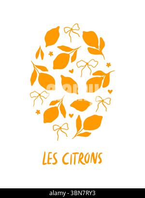 Affiche dolce vita dessinée à la main avec des citrons Illustration de Vecteur