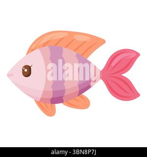 Charmante illustration vectorielle de poissons roses doux et isolés avec des rayures violettes. Il a des yeux brillants, des nageoires orange et une queue rose. Parfait pour les enfants Illustration de Vecteur