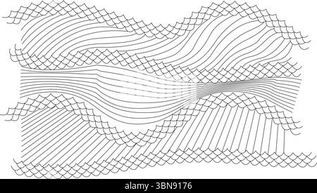 Un motif abstrait noir et blanc épuré et élégant, rendu comme une illustration vectorielle. La conception dispose d'un arrangement convaincant de fluide lisse, flowi Illustration de Vecteur