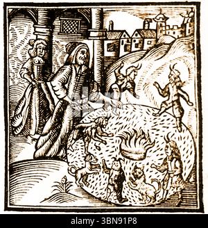 Arts sombres et sorcellerie - Une sorcière et un sorcier invoquant les démons' Banque D'Images