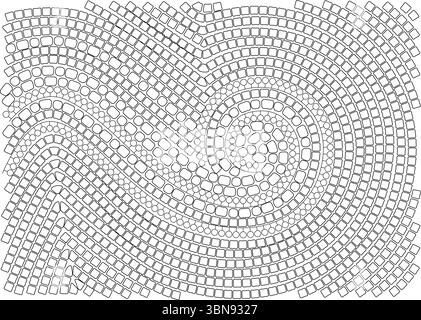 Une illustration vectorielle détaillée présentant un motif de mosaïque abstrait. La conception présente un arrangement complexe de carrés et de cercles noirs, Illustration de Vecteur