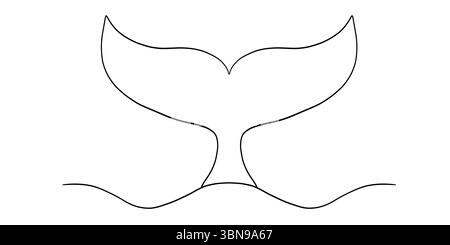 Une esquisse de ligne de queue de baleine minimaliste dessinée à la main dessin de contour vectoriel d'animal océanique Illustration de Vecteur