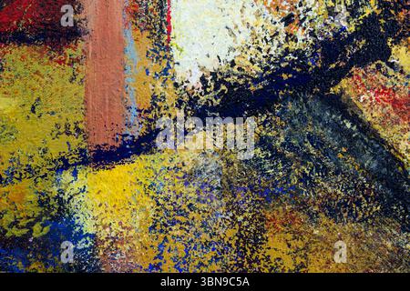 Fond d'art abstrait. Peinture à l'huile sur toile. Texture brillante multicolore. Fragment d'illustration. Taches de peinture à l'huile. Coups de pinceau. Moderne a Banque D'Images