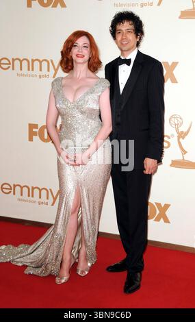 Christina Hendricks et Geoffrey Arend à la 63e Primetime Emmy Awards au Nokia Theater de Los Angeles - 18 septembre 2011 Banque D'Images