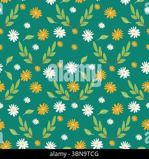 Motif artistique sans couture avec fleurs, feuillages et brindilles esquissés à la main. Idéal pour les invitations de mariage, les impressions textiles et les projets de conception romantique. Illustration de Vecteur