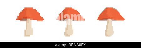 Champignons rouges de style pixel mosaïque avec look de jeu rétro 8 bits simpliste et charme dessiné à la main Illustration de Vecteur