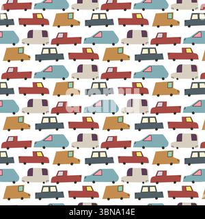 Modèle sans couture de divers types de voitures drôles, fond d'embouteillage rempli de beaucoup de voitures Illustration de Vecteur