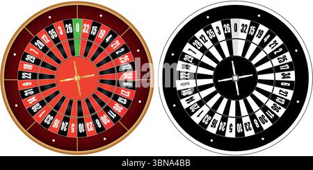 Roues de roulette en couleur et noir et blanc, élément Gambling ou gaming concept Illustration de Vecteur