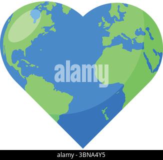 Monde en forme de coeur, amour du monde ou concept de planète écologique, symbole de jour de la terre isolé sur un fond blanc Illustration de Vecteur