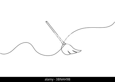 Dessin de ligne continu du vecteur de contour minimaliste d'équipement de nettoyage à domicile d'outil de nettoyage de balai Illustration de Vecteur