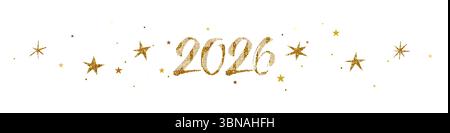 Bordure 2026, nombre de paillettes dorées et bannière étoiles nouvel an Illustration de Vecteur