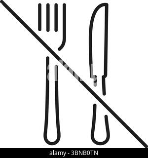 Icône fourche et couteau avec ligne d'interdiction. Symbole interdiction de manger, jeûne ou restriction alimentaire. Restrictions alimentaires et sensibilisation à la santé. Modifiable Illustration de Vecteur