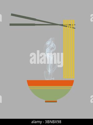 Les nouilles ramen, un aliment japonais, sont visibles dans un design graphique. Banque D'Images