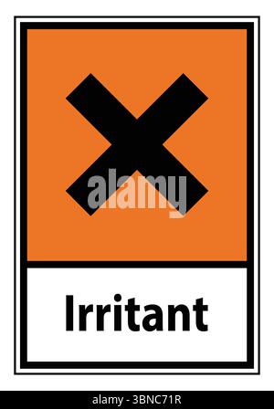 Cette image présente un panneau d'avertissement clair pour les dangers irritants, utilisant des symboles noirs gras sur fond orange, pour promouvoir la sécurité et la sensibilisation en va Illustration de Vecteur