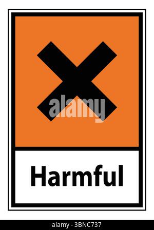Cette image présente un panneau d'avertissement clair avec un symbole de croix noire sur fond orange, indiquant efficacement les substances nocives ou les dangers pour les Illustration de Vecteur