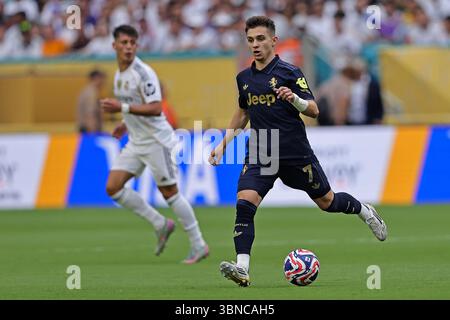 1er juillet 2025, Miami, Floride, Etats-Unis : Francisco Conceicao de Juventus FC, lors du match entre le Real Madrid C.F. et la Juventus FC, en Coupe du monde des clubs FIFA 2025, au Hard Rock Stadium de Miami crédit : action plus Sports images/Alamy Live News Banque D'Images