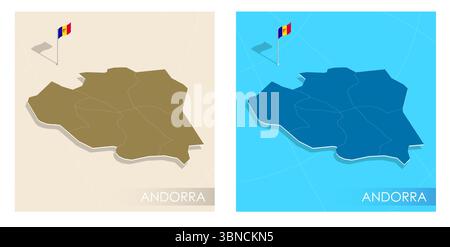 Drapeau du pays Andorre installé sur le point de la carte de positionnement géographique du territoire du pays. Andorre commonwealth bannière sur terre et mer. Patrioti festif Illustration de Vecteur