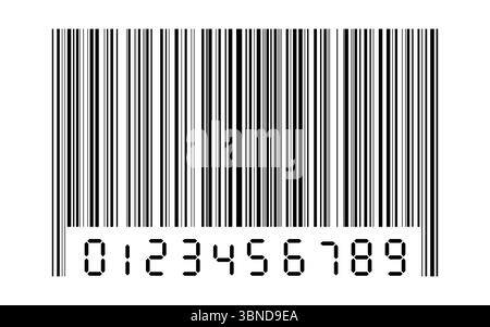 numéro numérique noir zéro à neuf avec code-barres isolé sur blanc. Illustration de Vecteur