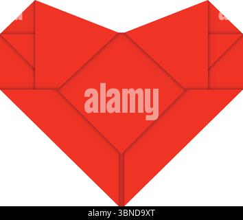 un coeur rouge origami isolé sur blanc. Illustration de Vecteur