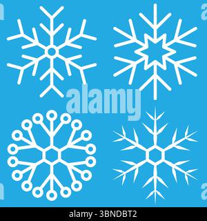 ensemble de quatre flocons de neige blancs sur bleu, illustration vectorielle. Illustration de Vecteur