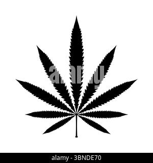 une icône de feuille de cannabis noire sur fond blanc. Illustration de Vecteur