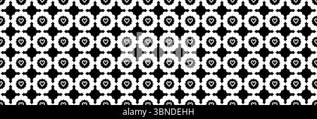 horizontal sans couture de coeurs noirs à la mode avec signe moderne pour le motif et le fond. Illustration de Vecteur