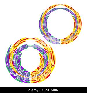 Paire d'anneaux arc-en-ciel. Duo de boucles colorées. Cercles vectoriels de gradient. Icônes de tourbillon éclatantes. Illustration de Vecteur