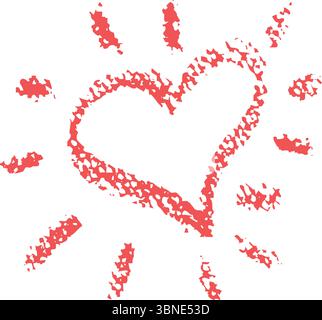 Coeur rouge comme le dessin de grattage de soleil dans la texture de crayon de cire. Imparfait doodle dessiné à la main dans le style de l'enfant, grand comme un élément grunge de ciel mignon. Vecteur Illustration de Vecteur