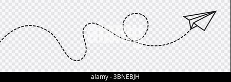 Avion en papier avec icône de trajectoire de vol en pointillés Illustration de Vecteur