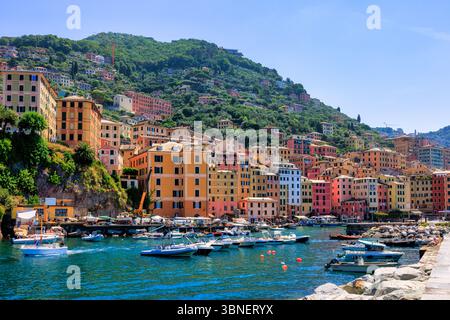 Petits bateaux de pêche à Camogli, Ligurie, Italie Banque D'Images