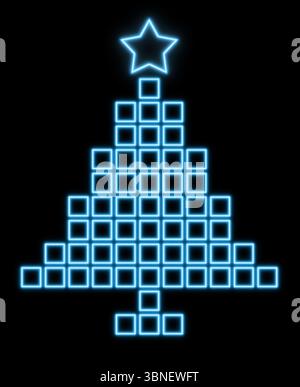 Sapin de Noël Pixel Neon Blue Glow – style technologique futuriste Banque D'Images