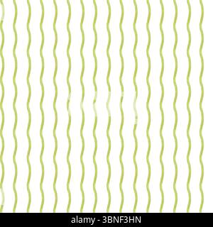 Lignes ondulées verticales en couleurs jaune vert aquarelle Seamless patten arrière-plan isolé. Illustration rayée abstraite peinte à la main Banque D'Images